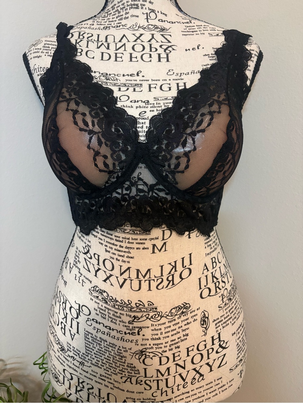 Adore Me Black Sheer Lace Longline Underwire Bralette